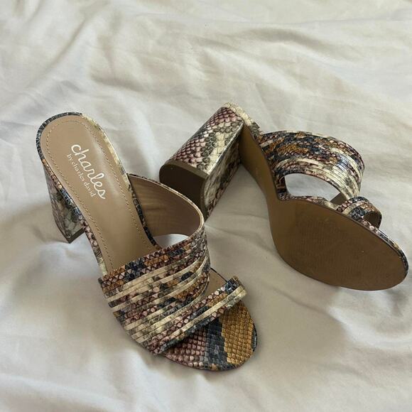 Snake Print Mid-Heel Sandals - Picture 1 of 4